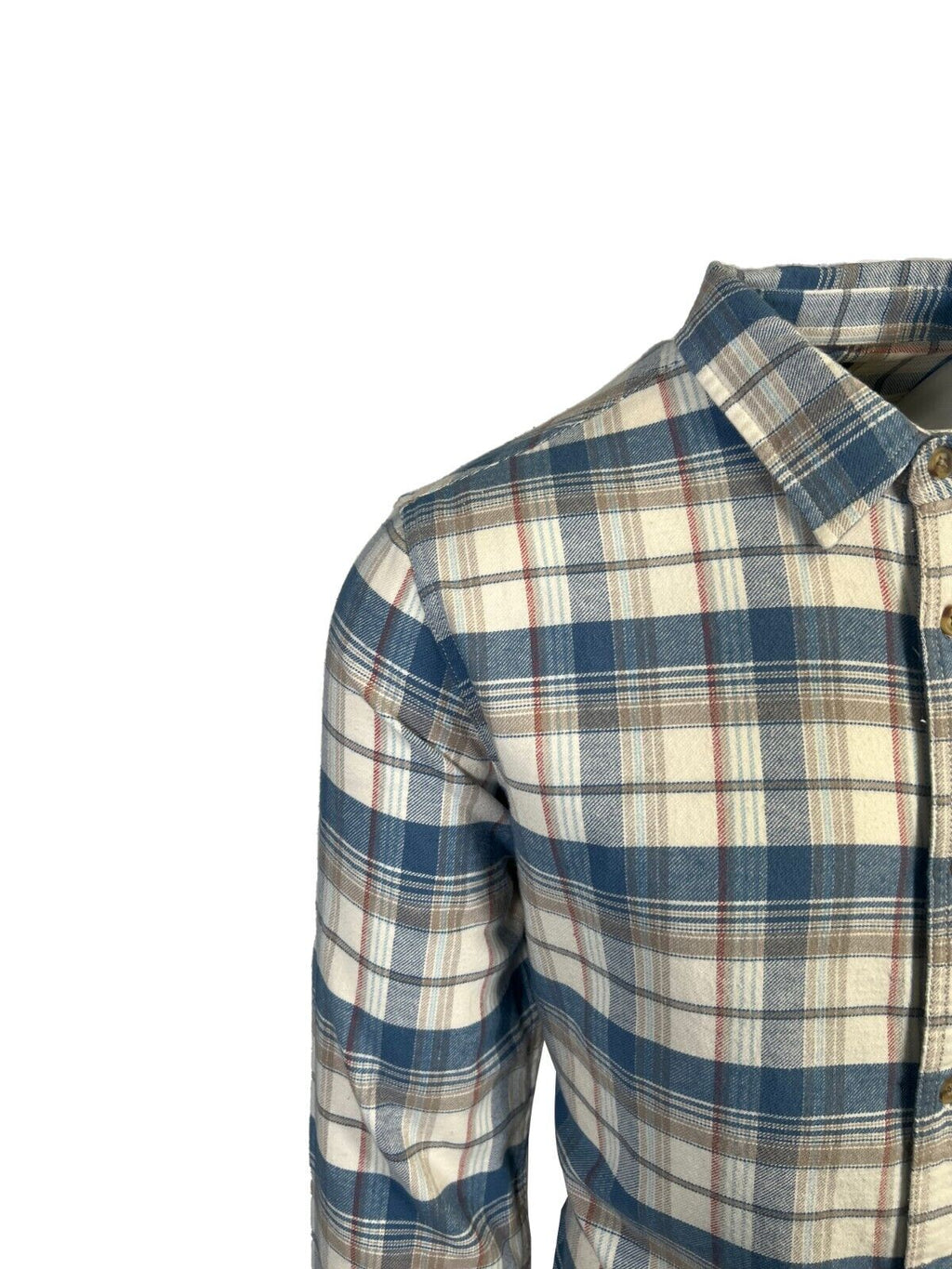 O'Neill Men's Cream Khaki Blue Shirt Redmond Plaid Stretch Flannel L/S (S34)