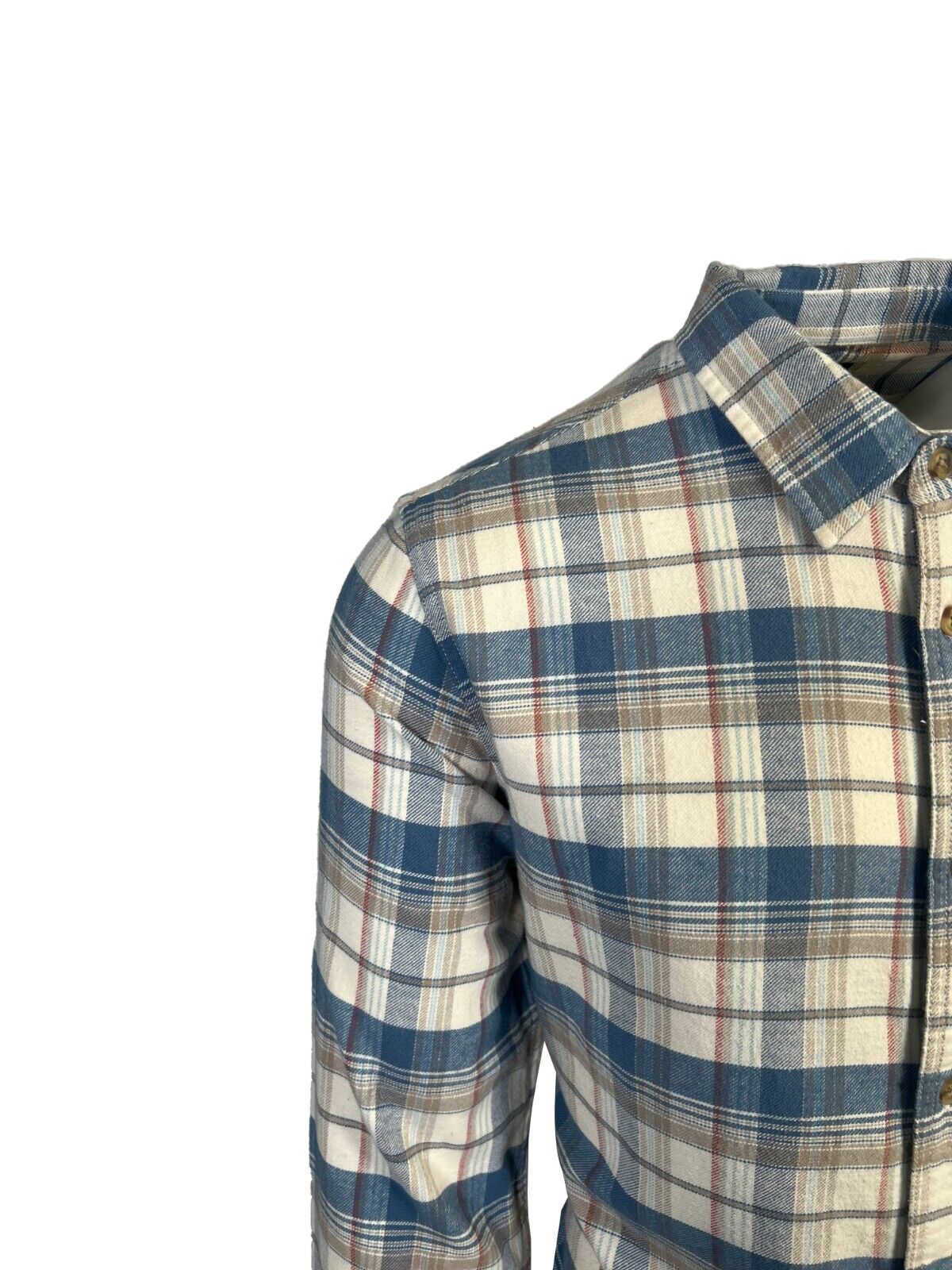 O'Neill Men's Cream Khaki Blue Shirt Redmond Plaid Stretch Flannel L/S (S34)