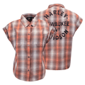 HD Branded Women's Red Orange Ombre Plaid S/S Woven Shirt Vest (S03)