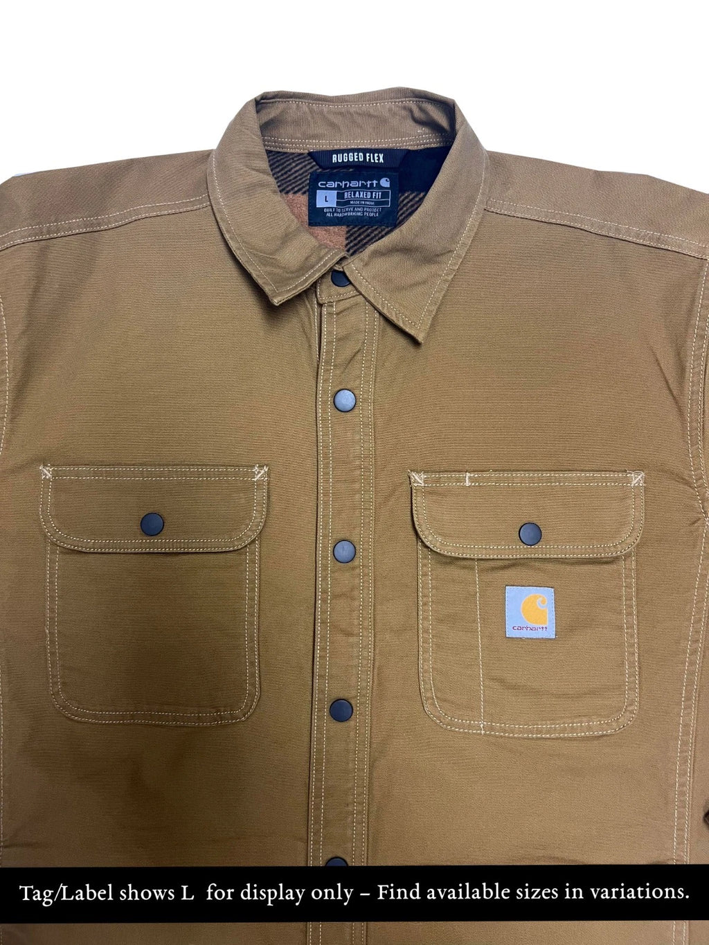 Carhartt Men′s Brown Jacket Rugged Flex Canvas Fleece Lined Shirt L/S (S53)