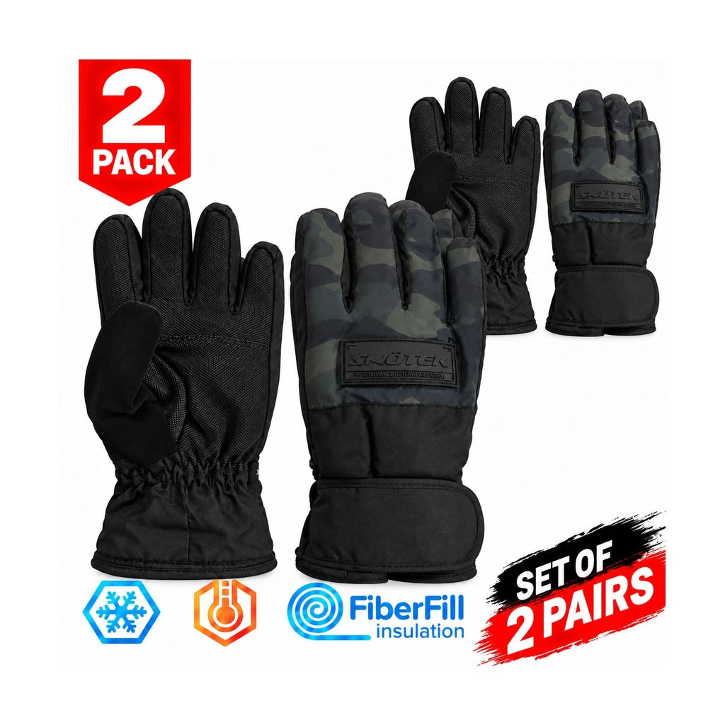 Snotek Junior's Green Camo Black Gloves - ST372 Winter Glove 2 Pack (S12)