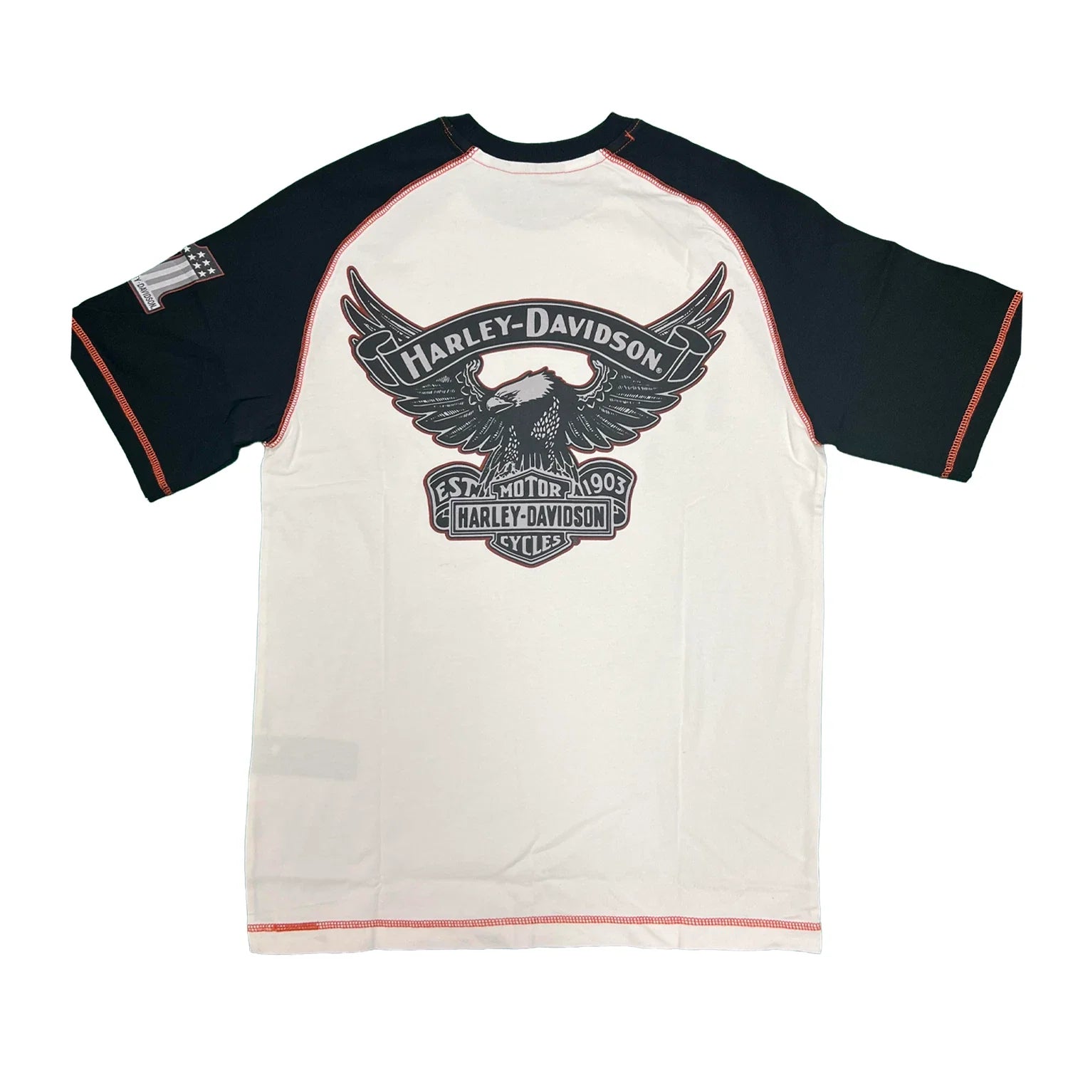 HD Branded Men's T-Shirt White Black Iron Bond Raglan Short Sleeve (S102)