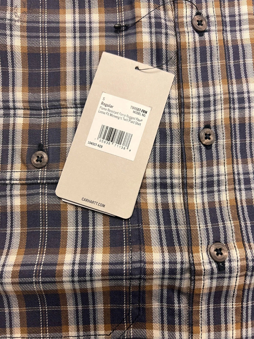 Carhartt FR Men’s Dark Brown Navy Plaid Shirt - Rugged Flex L/S CAT 2 (S375)