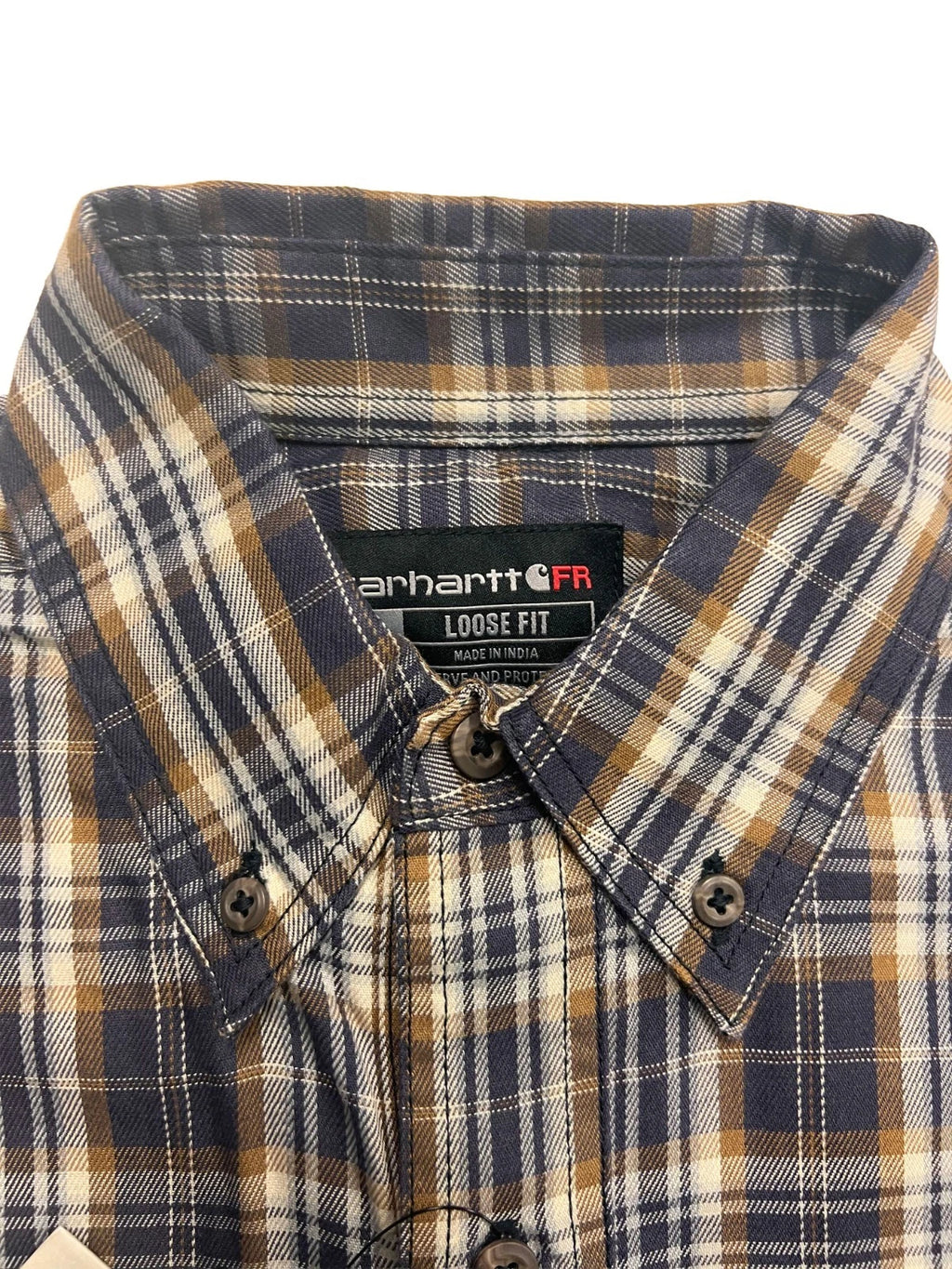 Carhartt FR Men’s Dark Brown Navy Plaid Shirt - Rugged Flex L/S CAT 2 (S375)