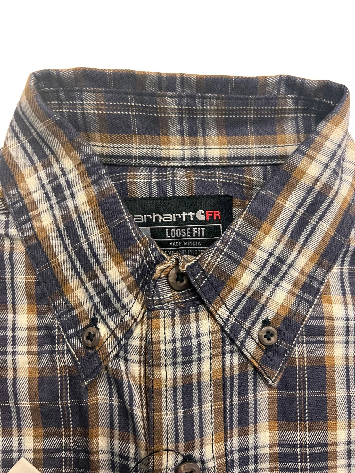 Carhartt FR Men’s Dark Brown Navy Plaid Shirt - Rugged Flex L/S CAT 2 (S375)