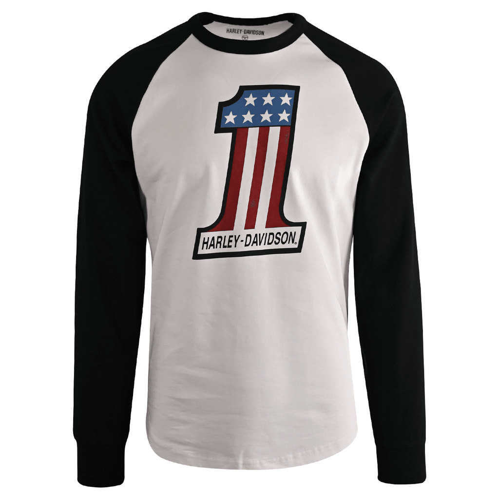 HD Branded Men's T-Shirt Black #1 Race Raglan Graphic Long Sleeve (S27)