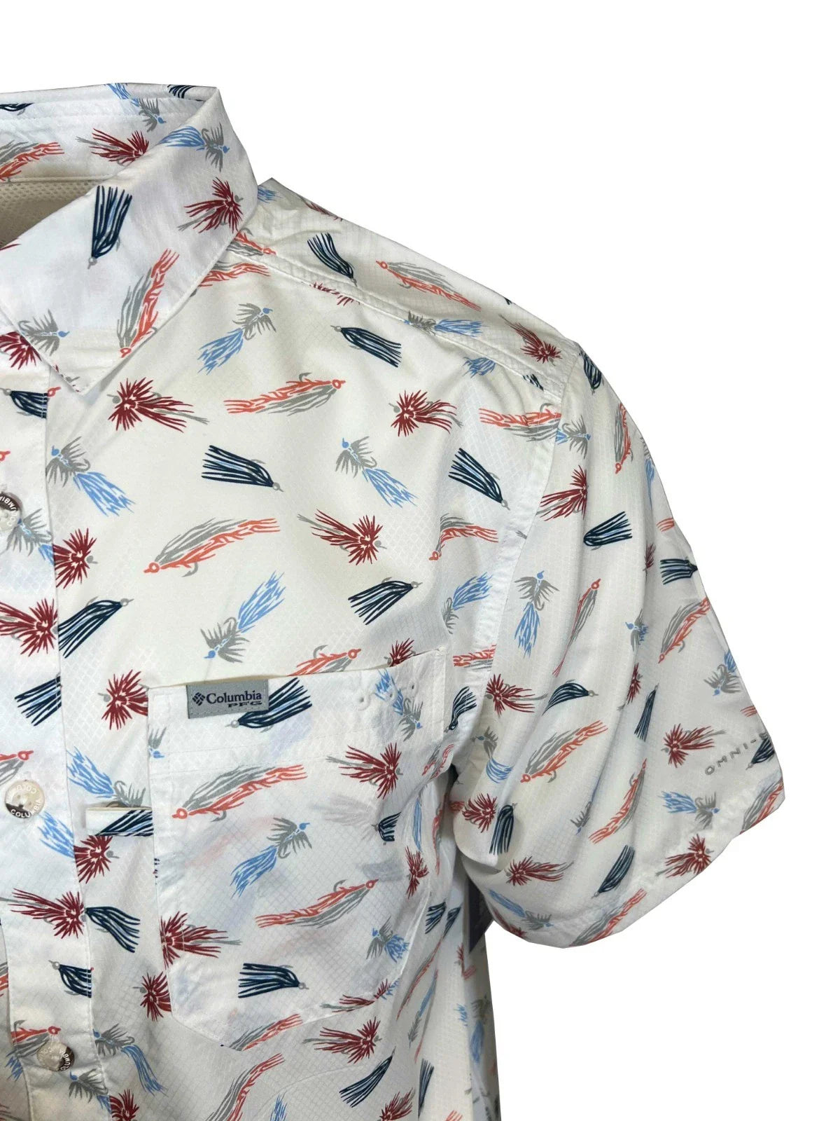 Columbia Men's White Fly Pride Shirt PFG Super Slack Tide Camp S/S (111)