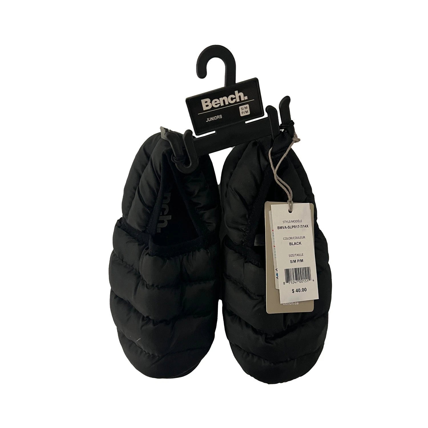 Bench Juniors Kid's Black Puffer Slippers with Rubber Sole FiberFill (S01)