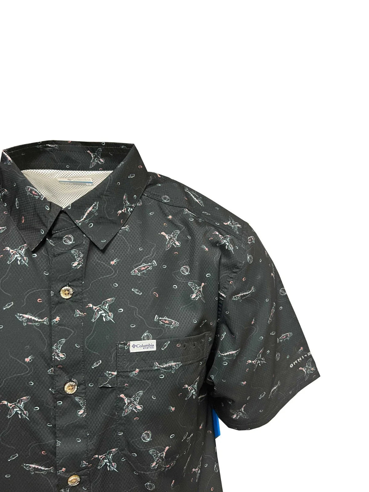 Columbia Men's Black Fish Hunt Shirt Super Slack Tide S/S (007)