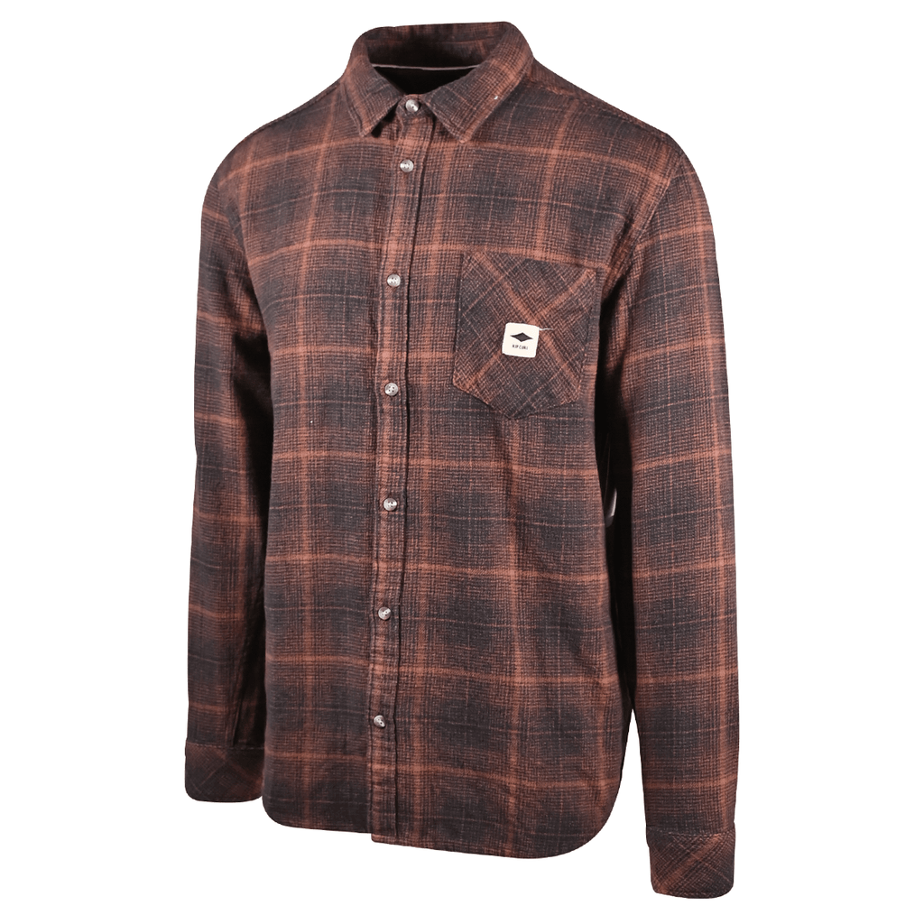 Rip Curl Men's Shirt Burnt Orange Black Plaid Long Sleeve Woven (S10)