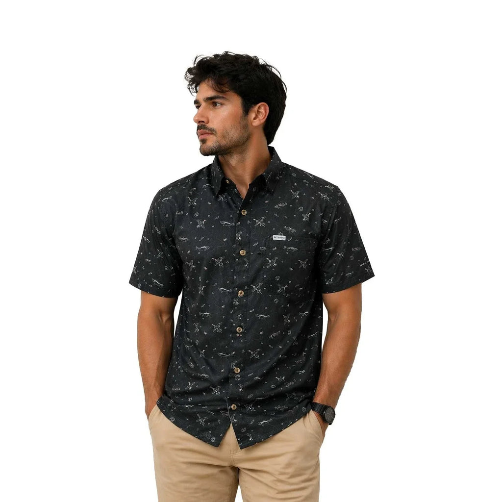 Columbia Men's Black Fish Hunt Shirt Super Slack Tide S/S (007)