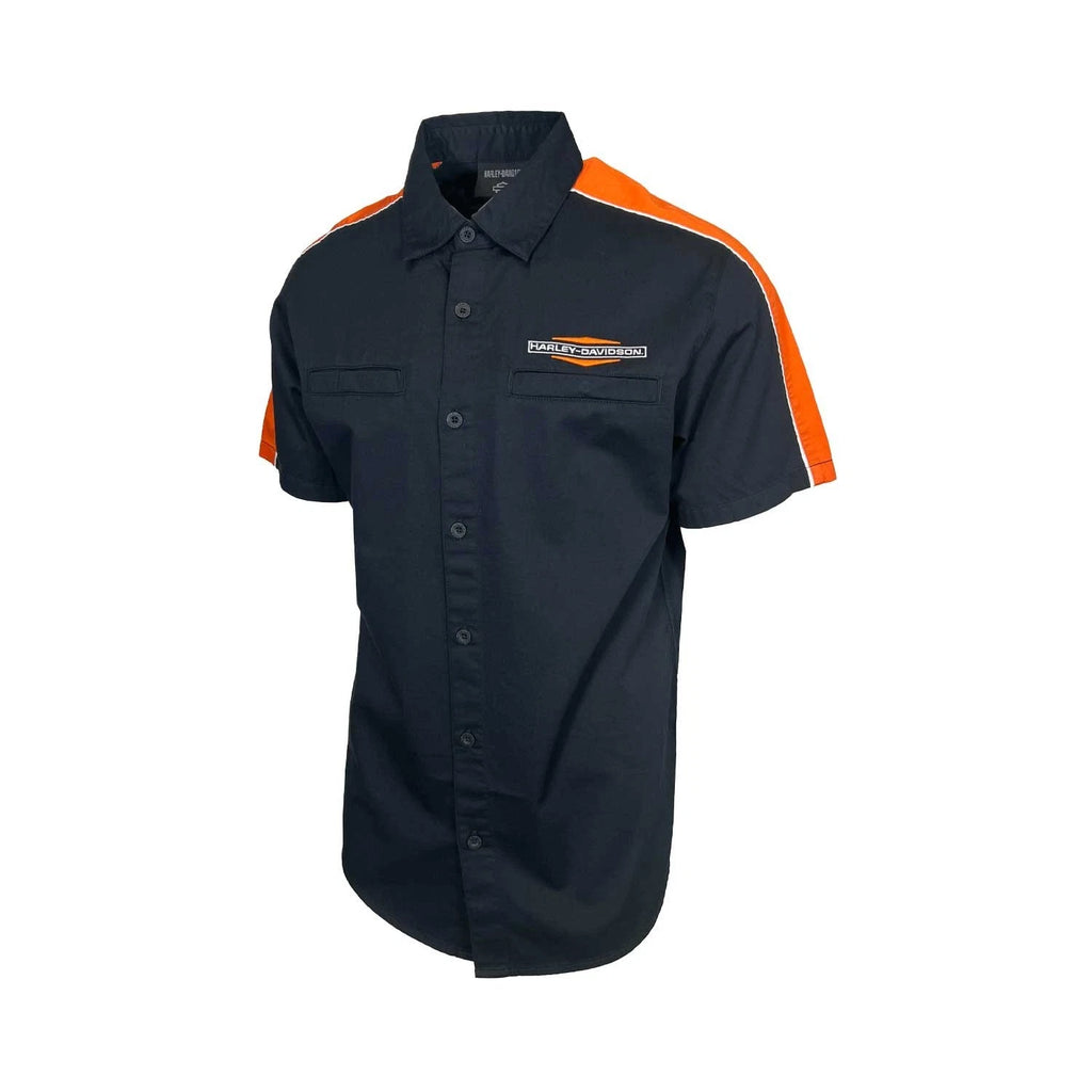 HD Brand Men's Black Shirt Orange Stacked Bar & Shield Colorblock (S350)