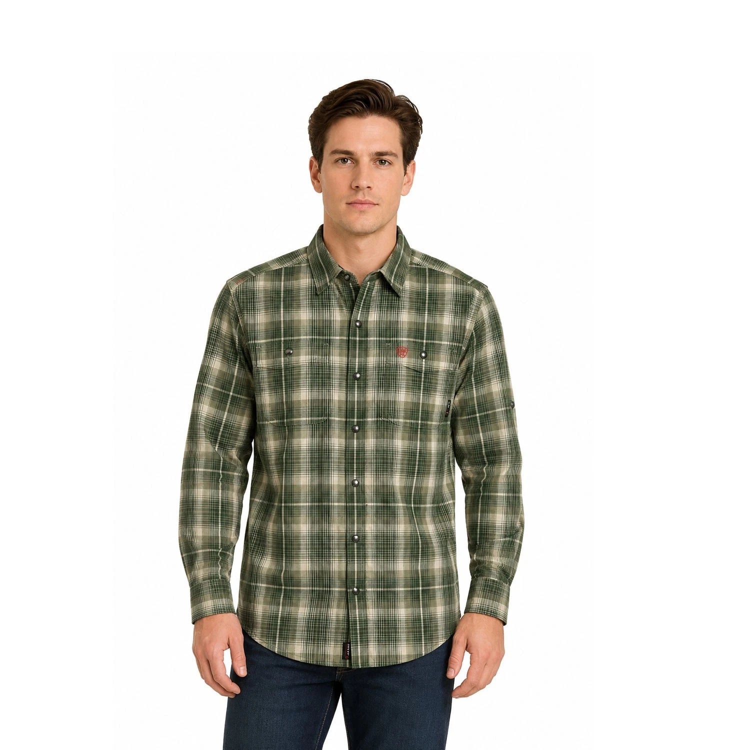 Ariat FR Men's Green Plaid Shirt Monument Jacket Long Sleeve (S59)