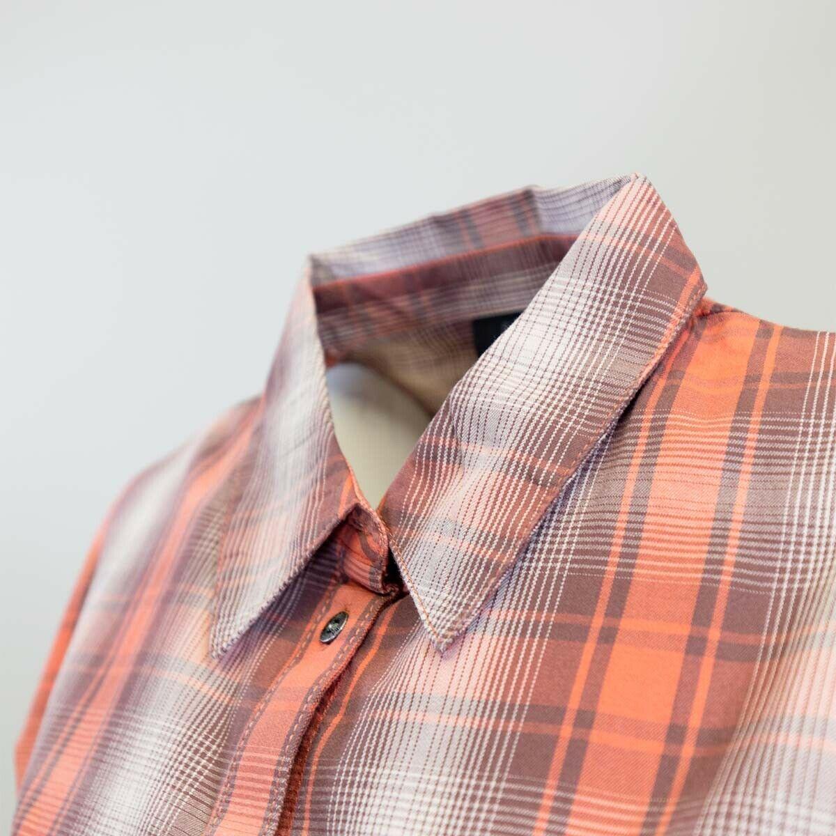 HD Branded Women's Red Orange Ombre Plaid S/S Woven Shirt Vest (S03)