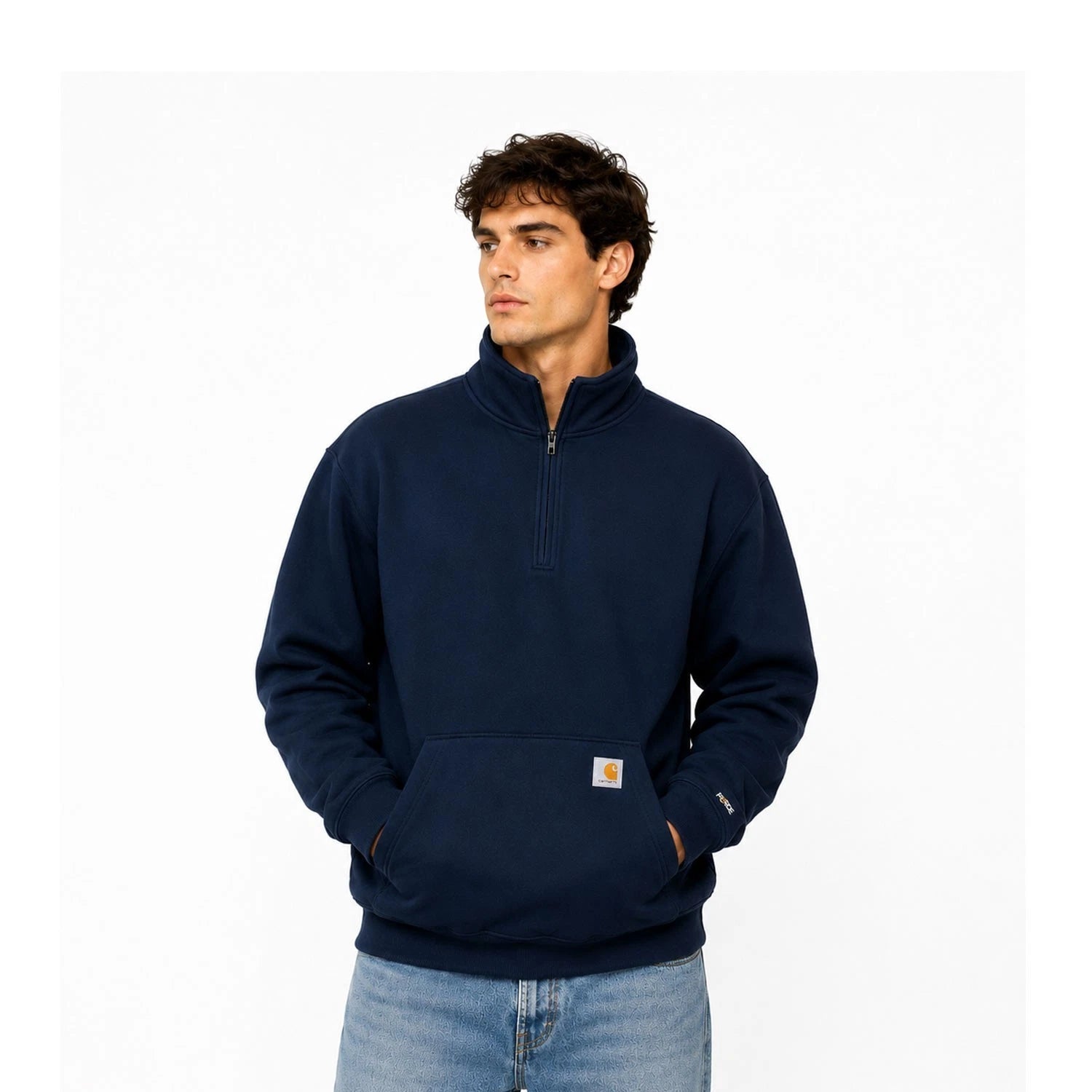 Carhartt FR Men′s Navy Sweatshirt Quarter Zip Mock Neck (S51)