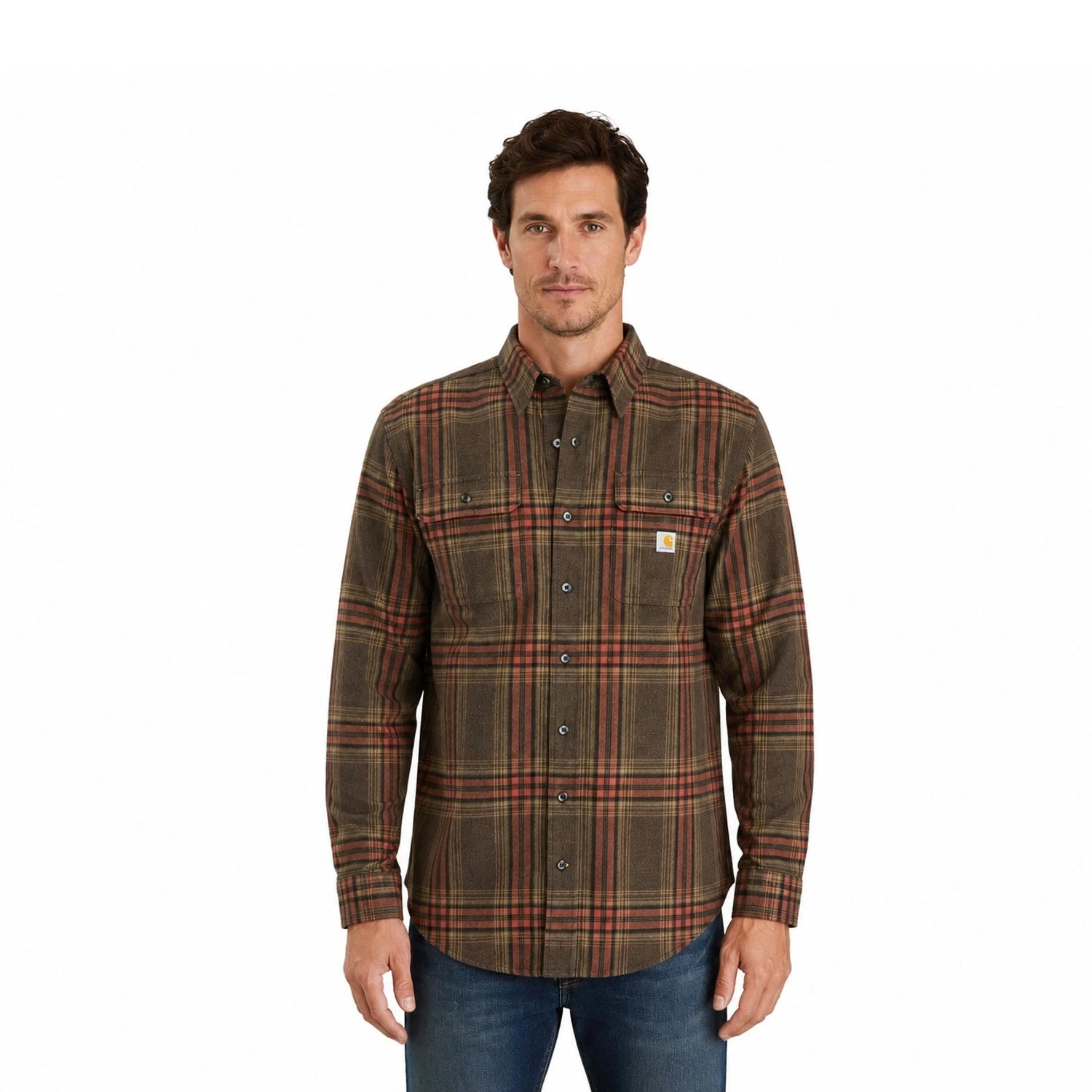 Carhartt Men's Mocha Shirt Heavy Weight Flannel Button-Down L/S (S355)
