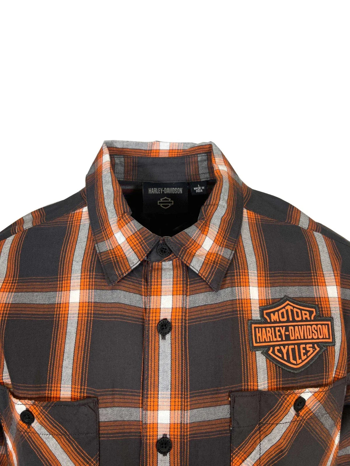 HD Branded  Men's Harley Orange Plaid Shirt Bar & Shield Staple S/S (344)