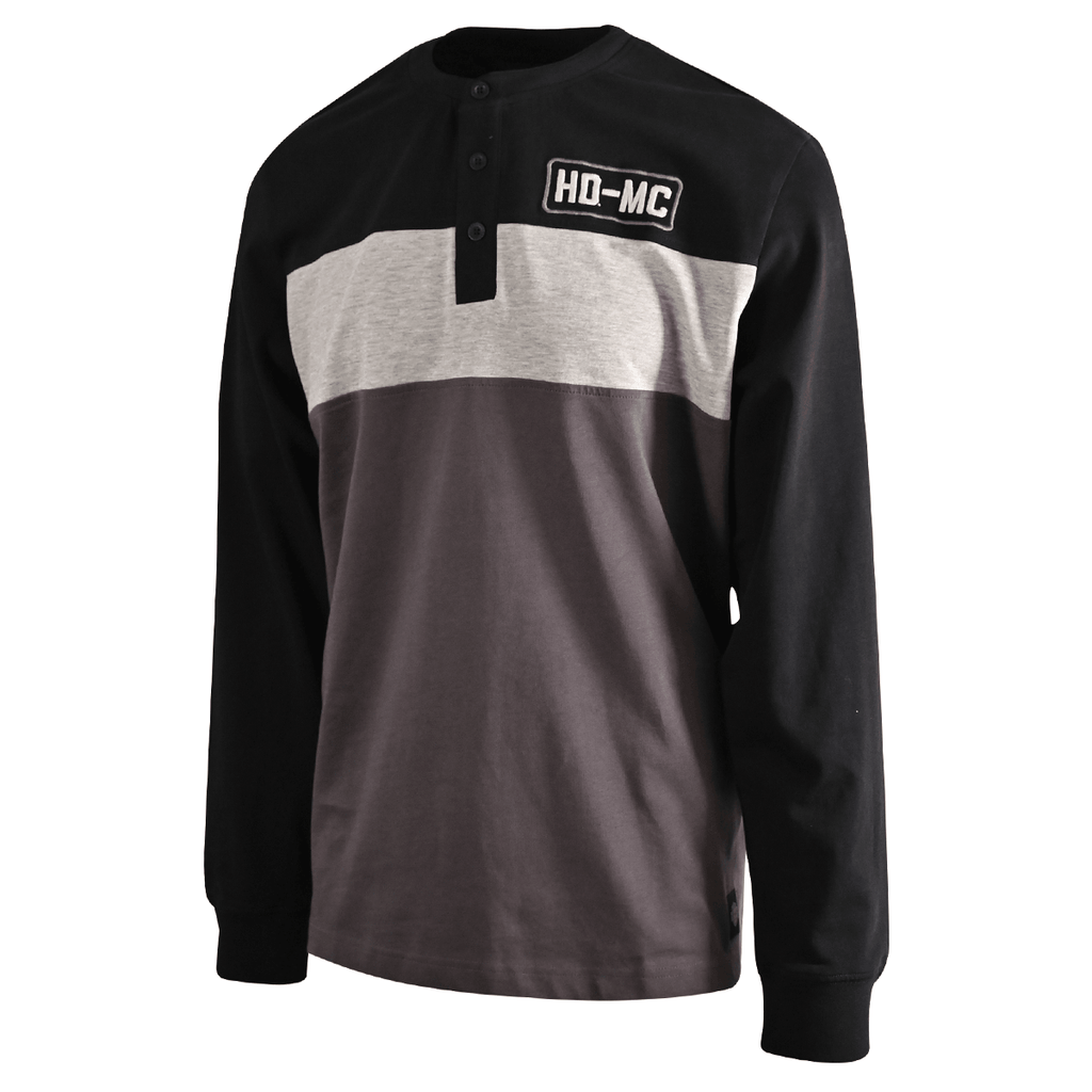 HD Branded Men's Henley T-Shirt Black Beauty Colorblock HD-MC Long Sleeve