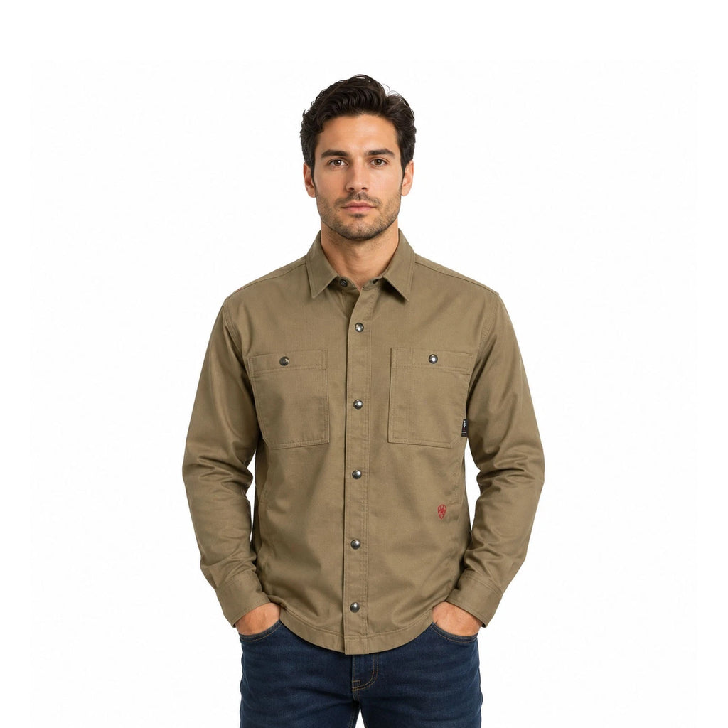 Ariat FR Men's Khaki Shirt Ripstop Softshell Flame Resistant Long Sleeve (S57)