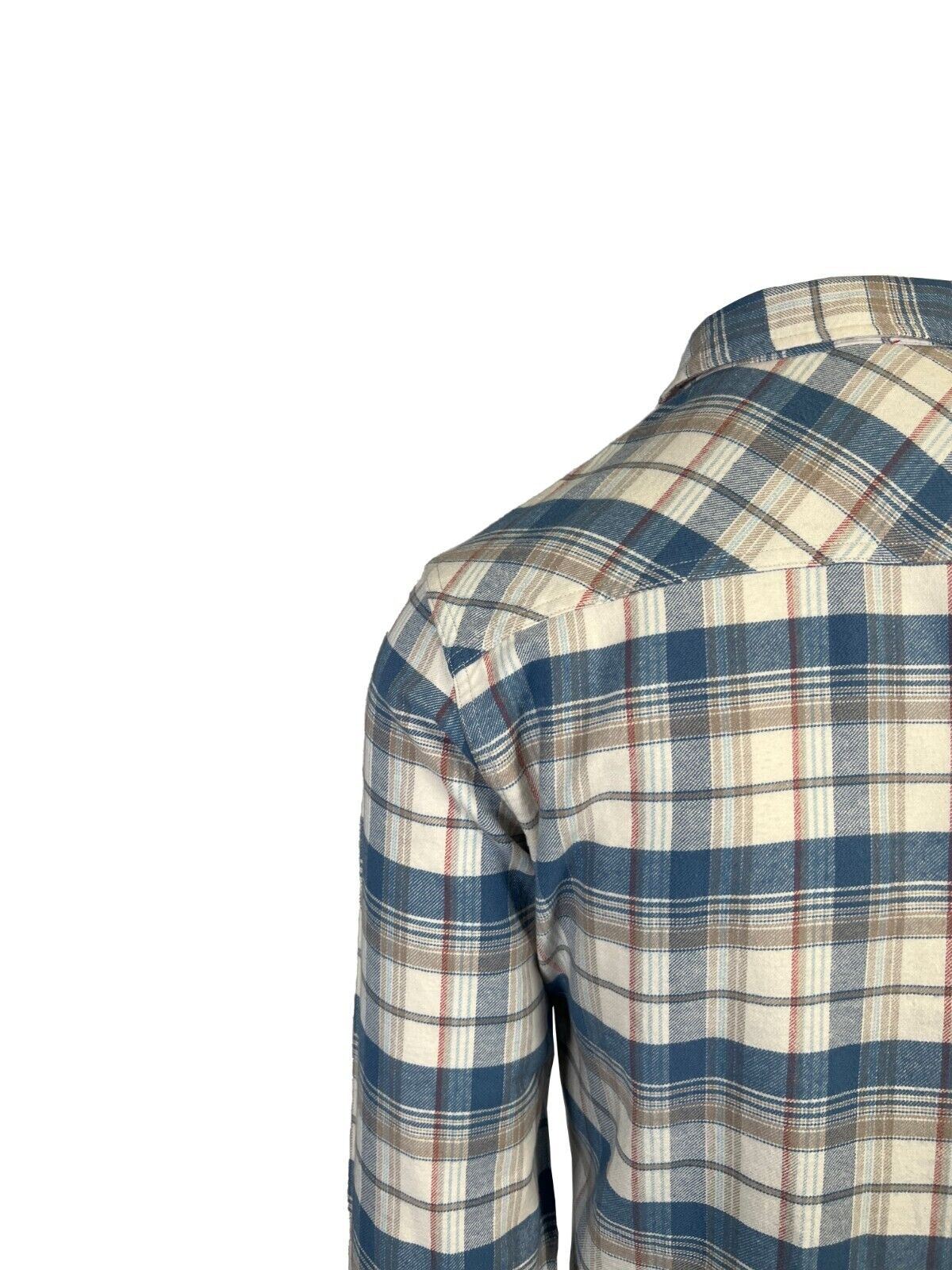 O'Neill Men's Cream Khaki Blue Shirt Redmond Plaid Stretch Flannel L/S (S34)