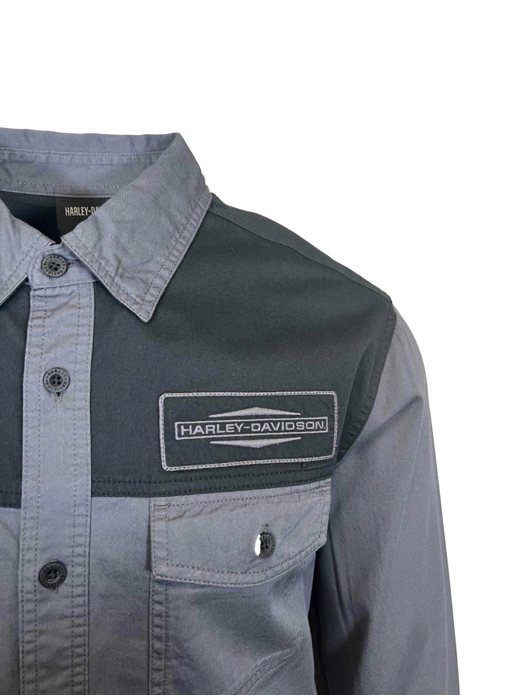 HD Branded Men's Black & Ombre Blue Shirt Stacked Bar & Shield L/S (352)
