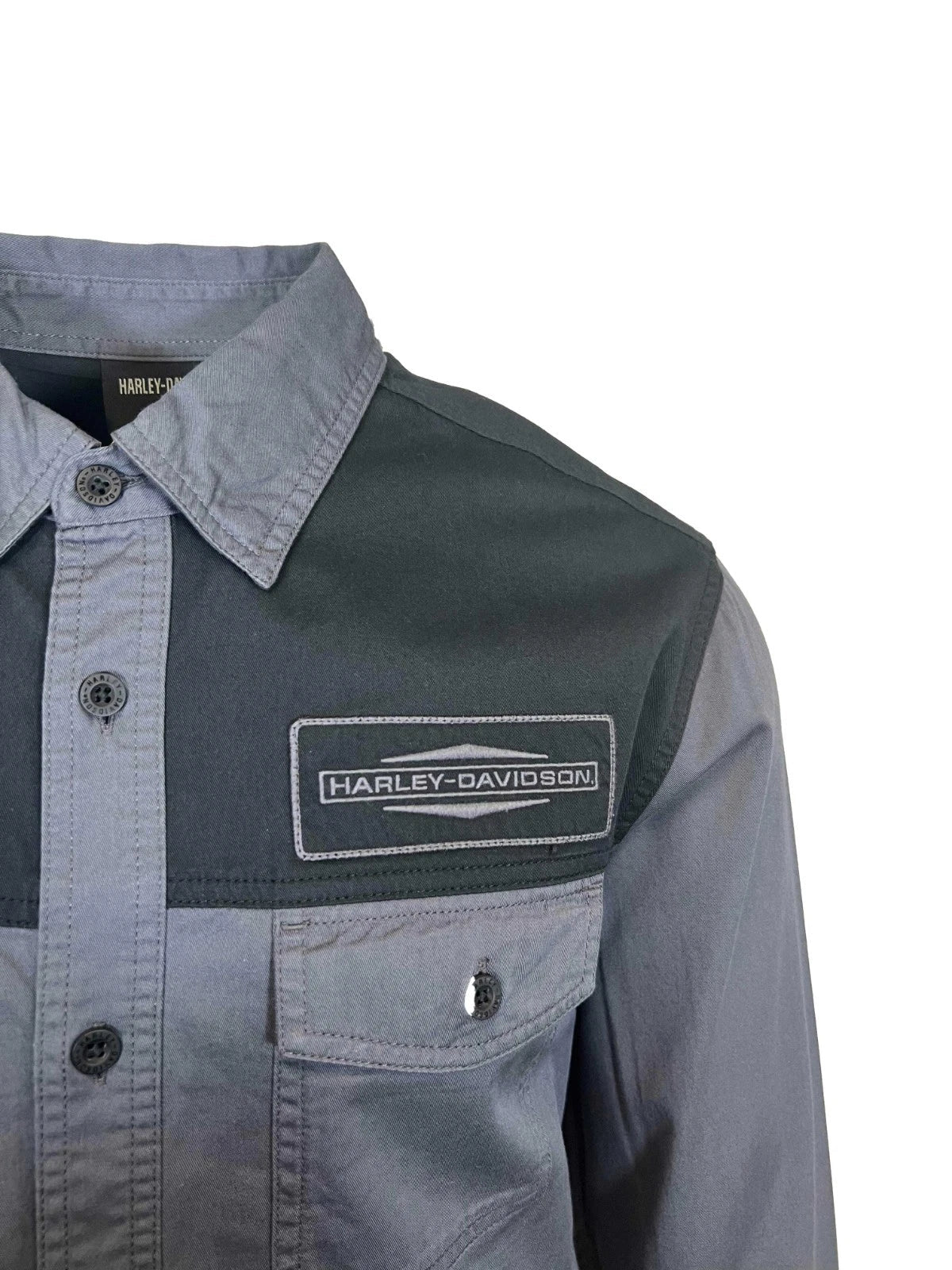 HD Branded Men's Black & Ombre Blue Shirt Stacked Bar & Shield L/S (352)