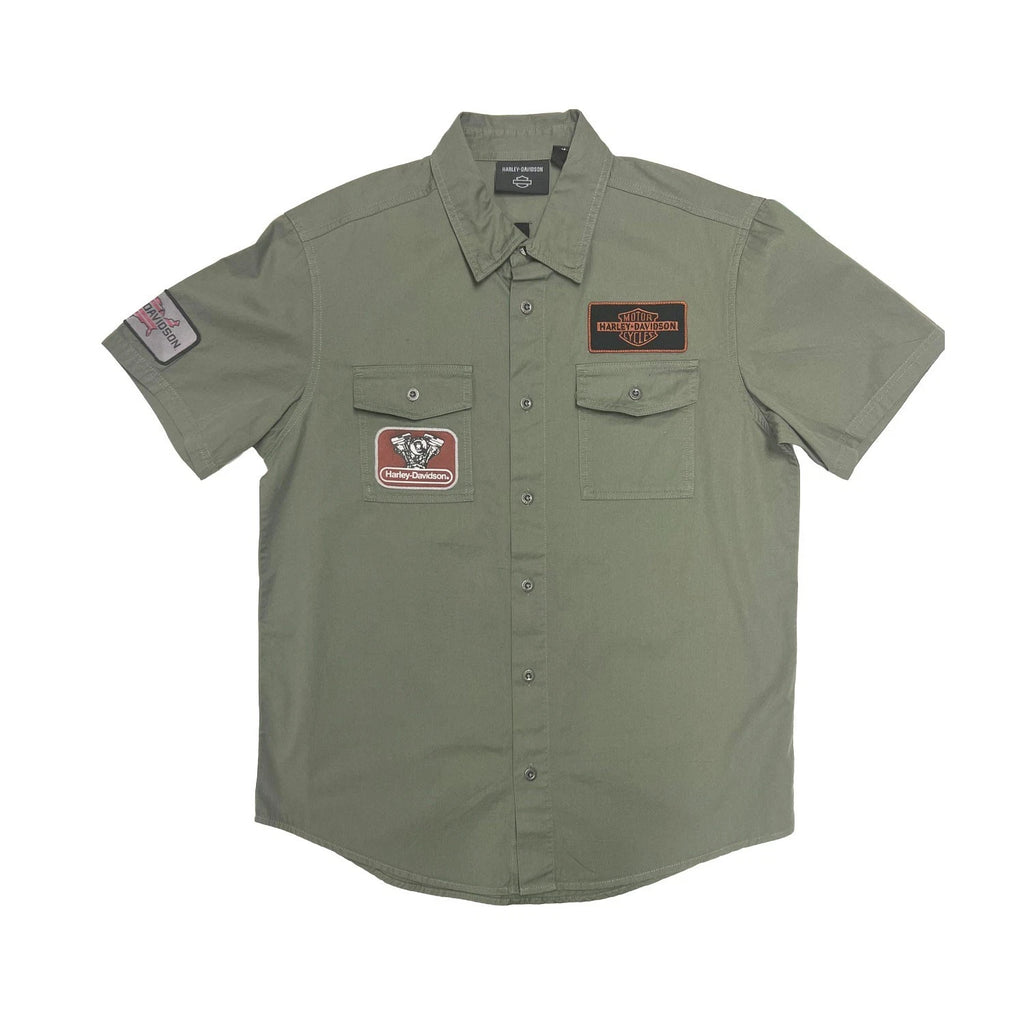 HD Brand Men's Mechanics Green Shirt V-Twin Equipped Solid S/S (S72)