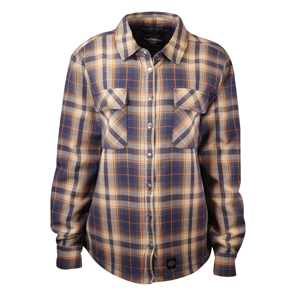 HD Branded Women's Navy Orange Tan Plaid L/S Woven Shirt Jacket
