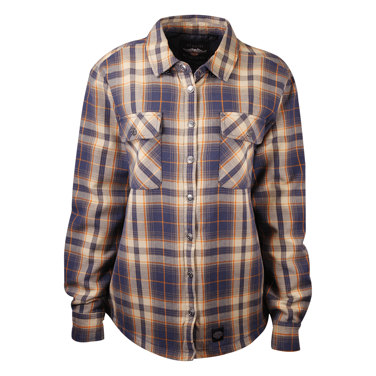 HD Branded Women's Navy Orange Tan Plaid L/S Woven Shirt Jacket
