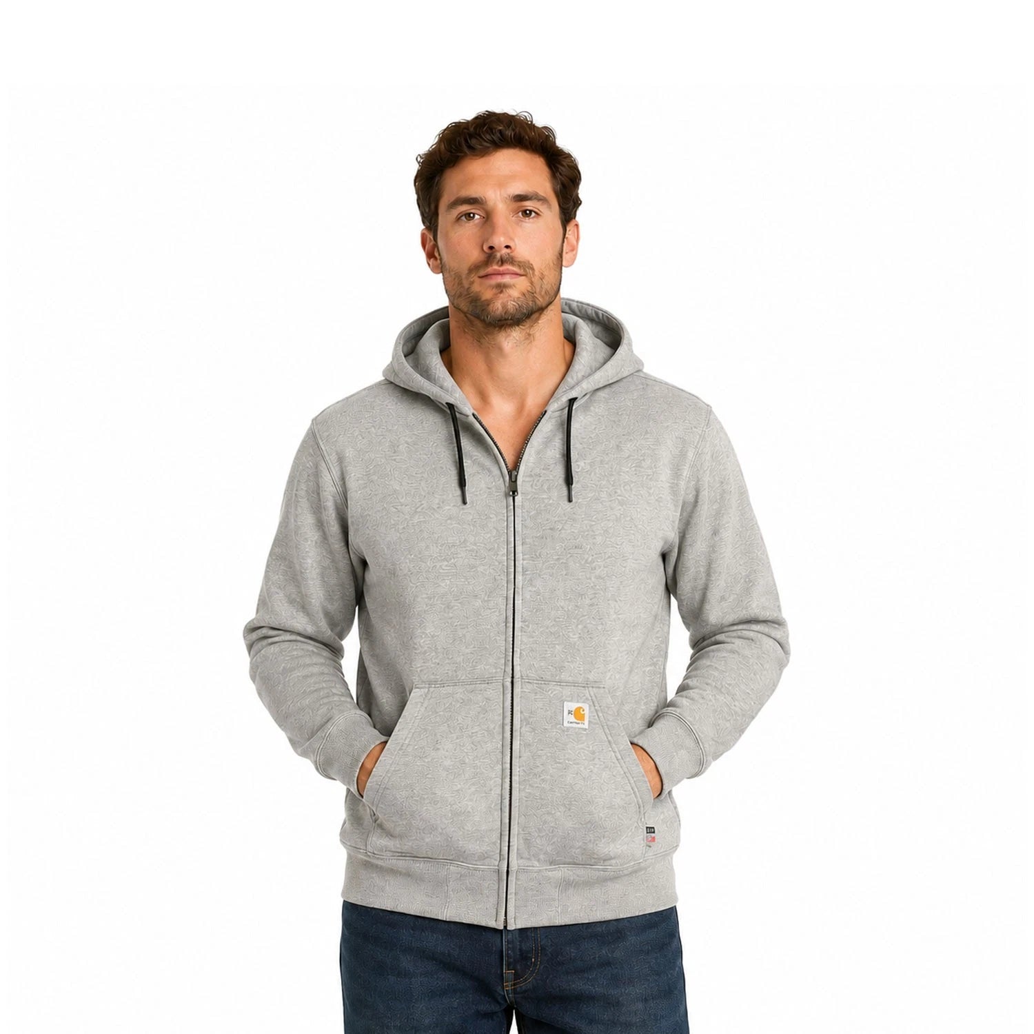 Carhartt FR Men's Grey Sweatshirt Midweight Hooded Zip Front (S41)