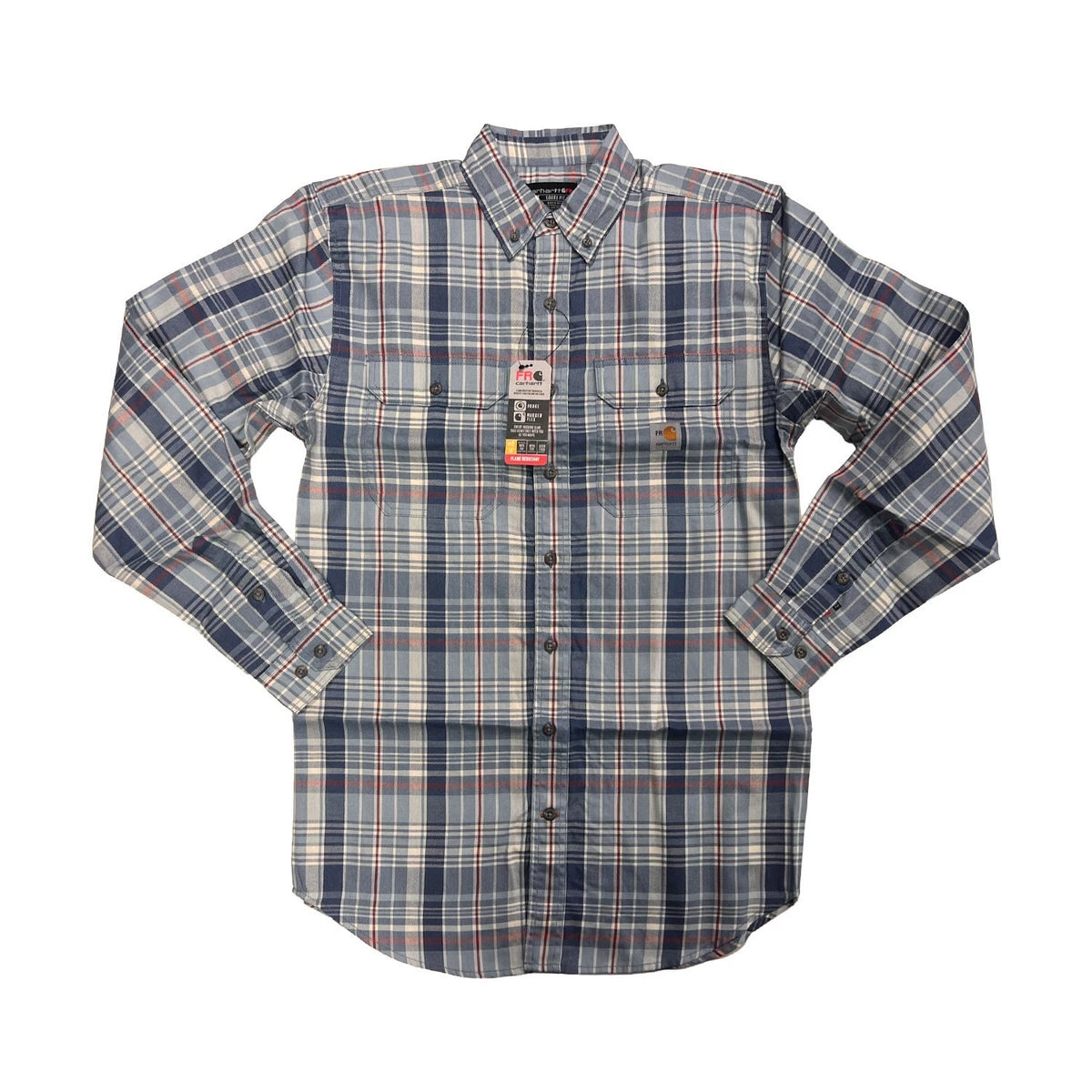 Carhartt FR Men's Slate Blue Plaid Shirt -Rugged Flex Work Wear L/S CAT 2 (S371)