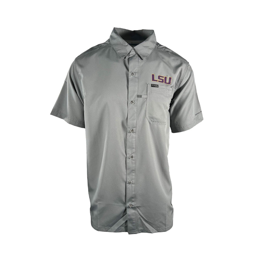 Columbia Men's Gray Shirt LSU Tigers PFG Slack Tide Omni-Shade Camp (334)