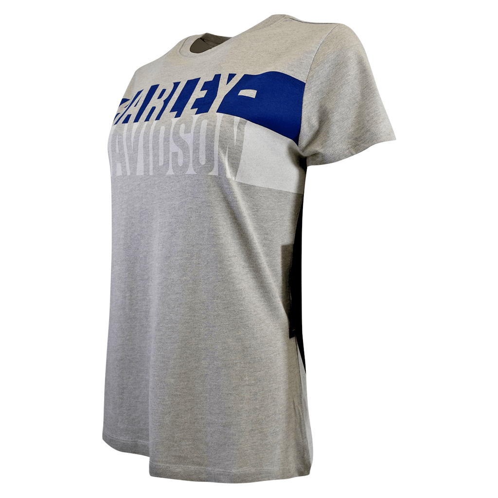 HD Branded Women's T-Shirt Grey Blue Block Logo S/S (S26)