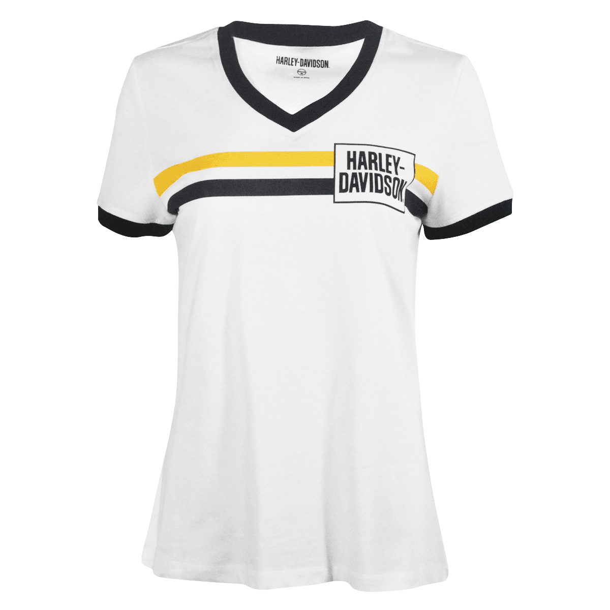 HD Branded Women's T-Shirt White Essential V-Neck Ringer Short Sleeve (S04)