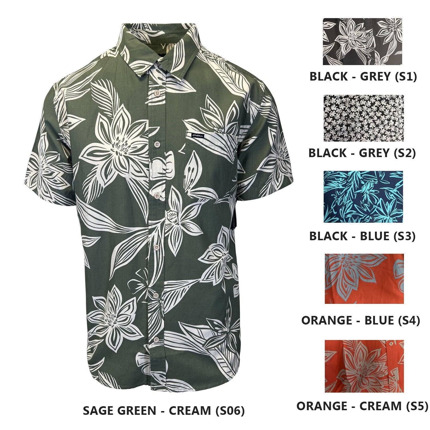 O'Neill Men's Shirt Shoreside Short Sleeve Printed Flowers Shirt