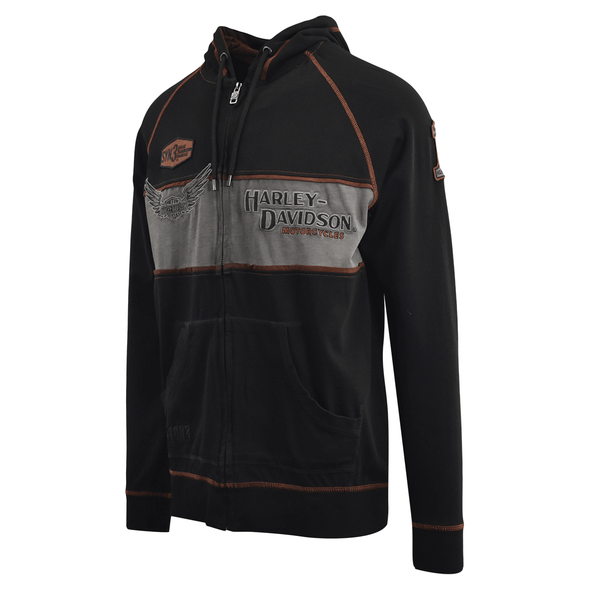 HD Branded Men's Hoodie Black Iron Block Distressed Full Zip (S08)