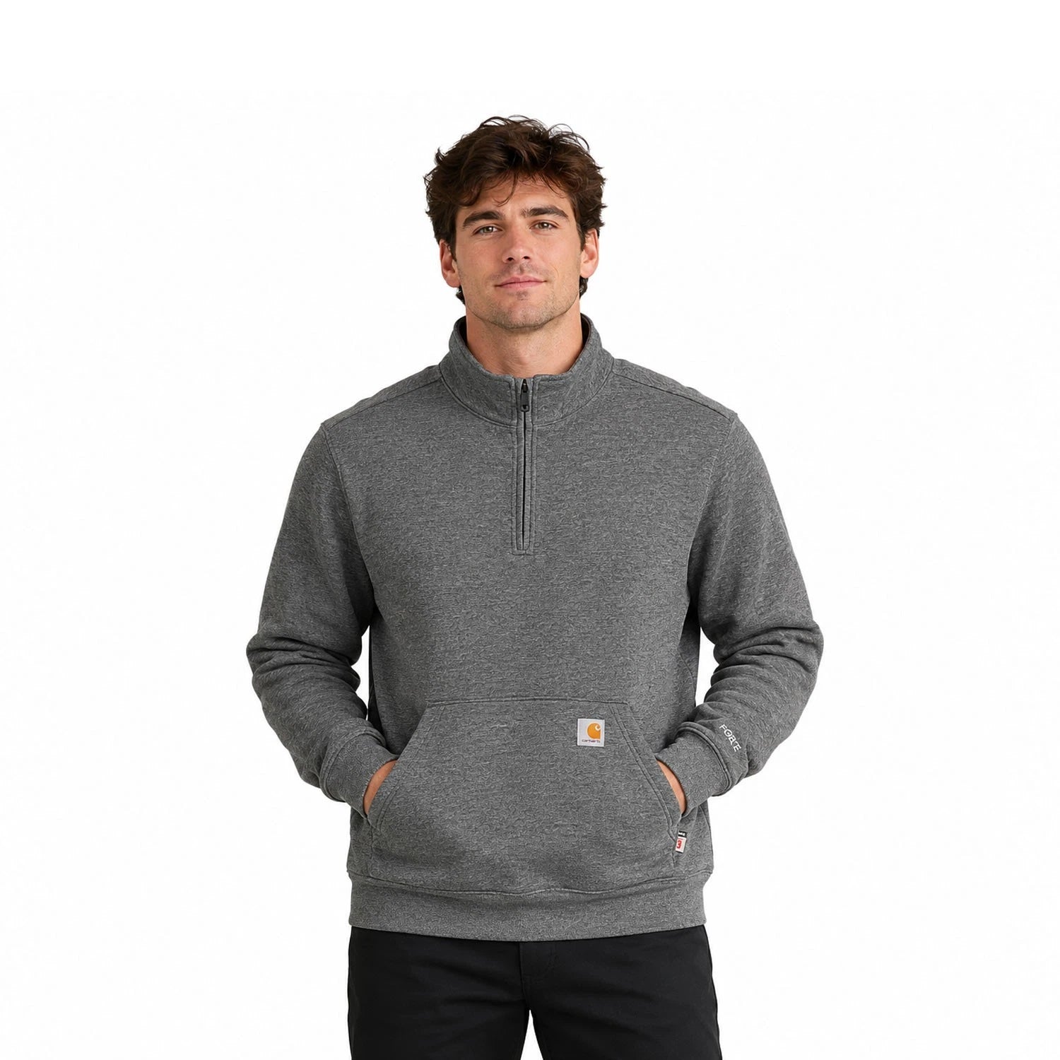 Carhart FR Men′s Granite Heather Sweatshirt Quarter Zip Mock Neck (S52)