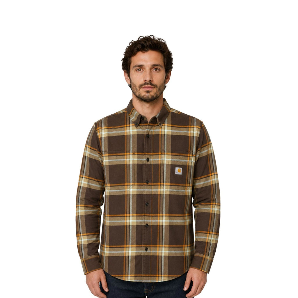 Carhartt Men's Chestnut Plaid Shirt Rugged Flex Relaxed Fit L/S (S357)