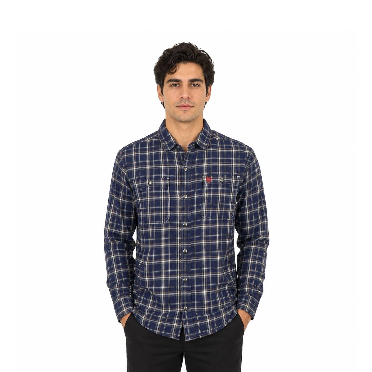 Ariat FR Men's Navy Plaid Shirt Monument Jacket Long Sleeve (S61)
