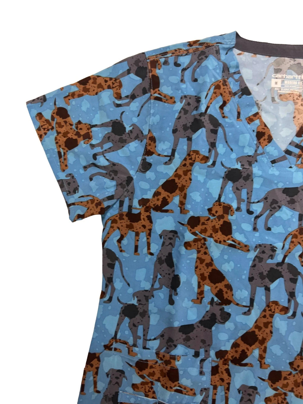 Carhartt Women's Blue Scrub - Great Gatherings Dogs Print V-Neck Top (S47)