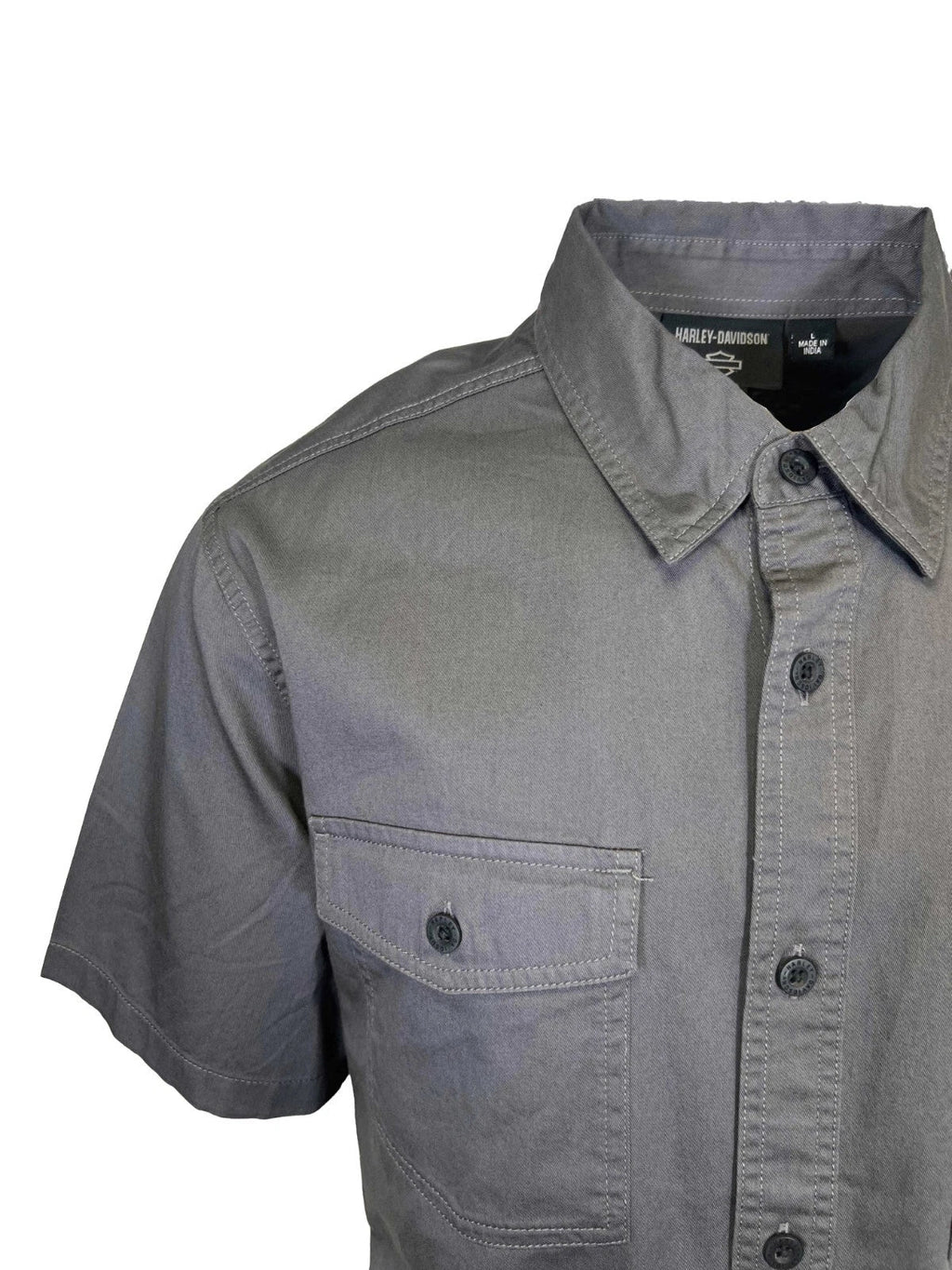 HD Branded  Men's Ashes Grey Shirt Button Front Embroidery S/S (347)