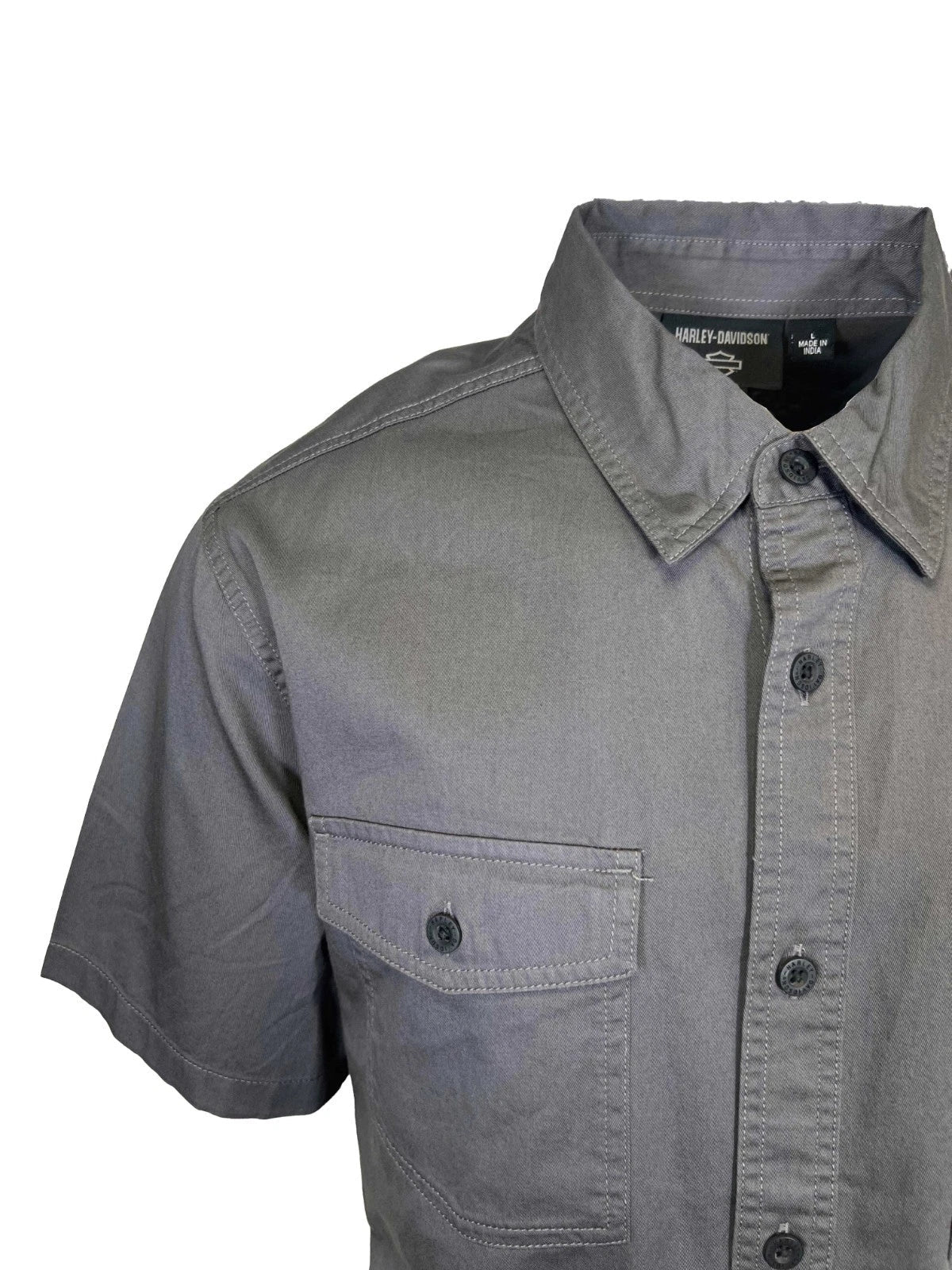 HD Branded  Men's Ashes Grey Shirt Button Front Embroidery S/S (347)