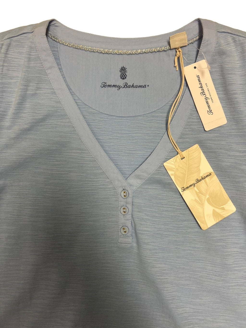 Tommy Bahama Women's Light Sky Top Ashby Isles Puff Sleeve Henley L/S (S10)