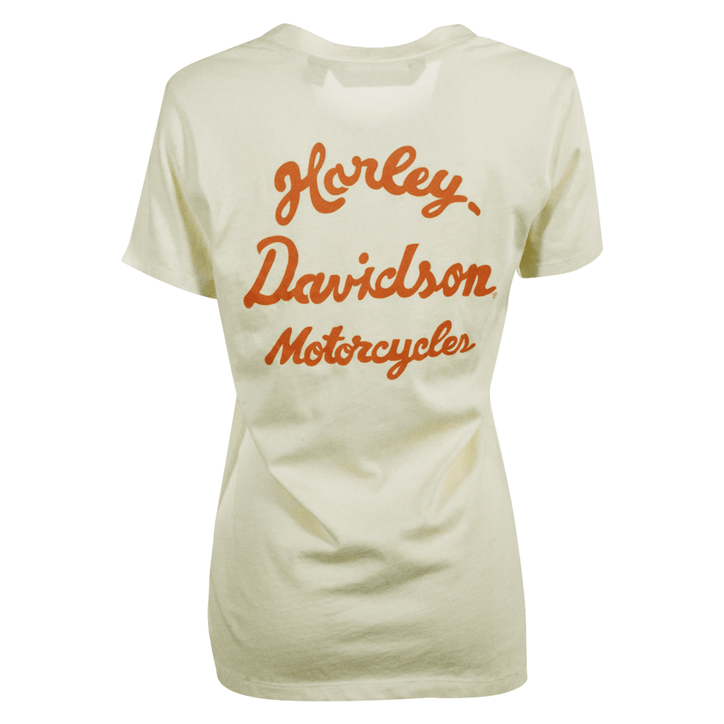 HD Branded Women's T-Shirt Cream V-Neck Relaxed Fit Logo Tee (S15)