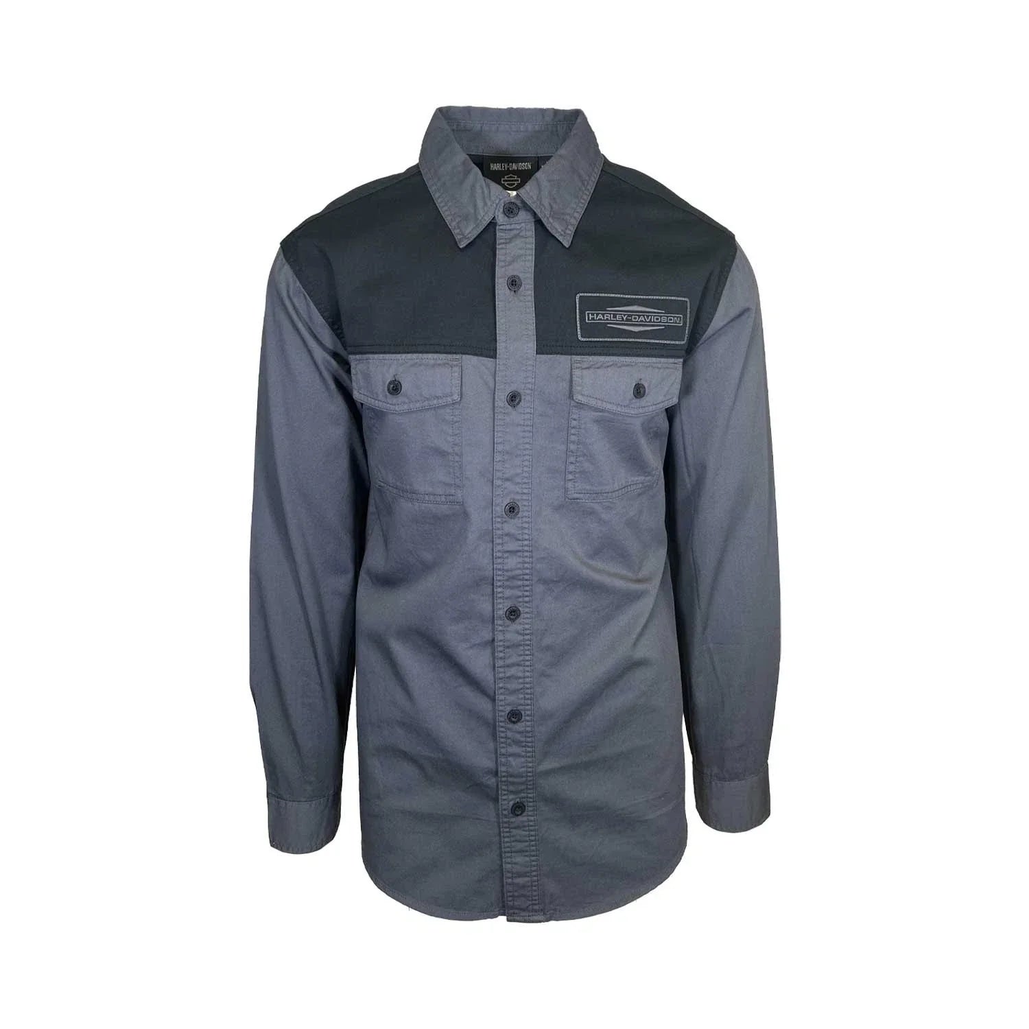 HD Branded Men's Black & Ombre Blue Shirt Stacked Bar & Shield L/S (352)