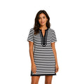 Tommy Baham Women's Black & White Dress Amira Stripe Tunic Split Neck (S08)