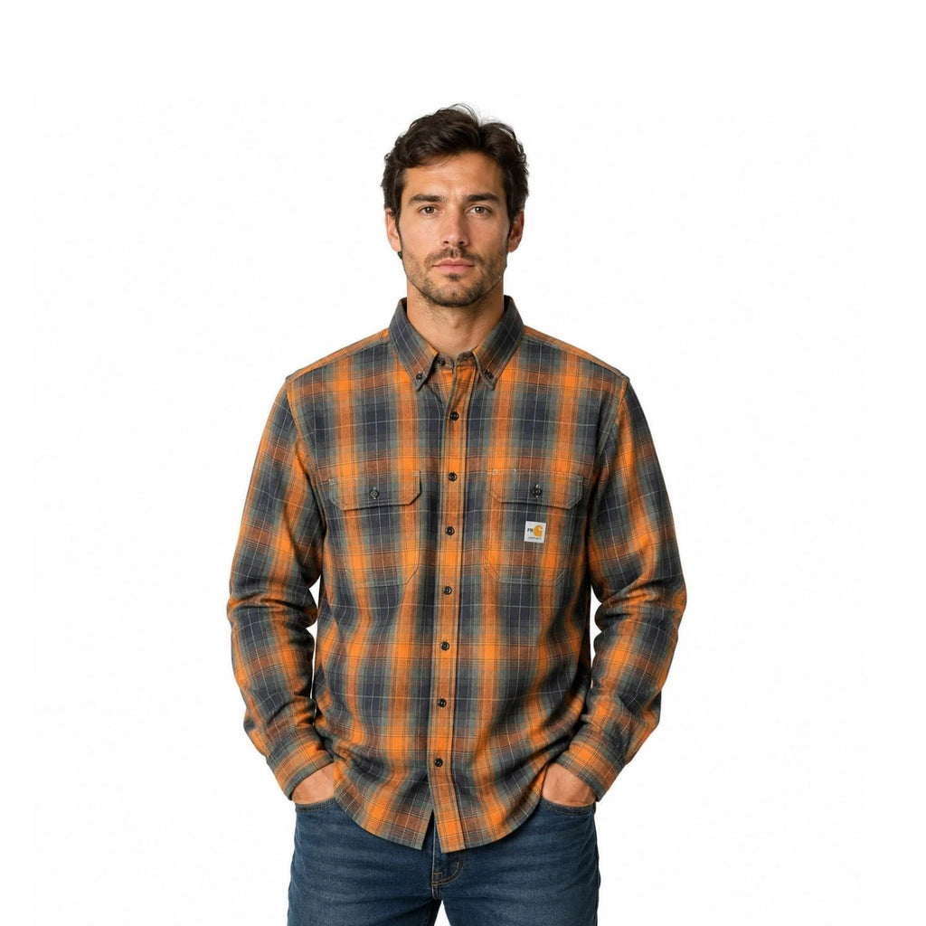 Carhartt FR Men's Orange Shirt Flex Loose Fit Midweight Twill Plaid L/S (S361)