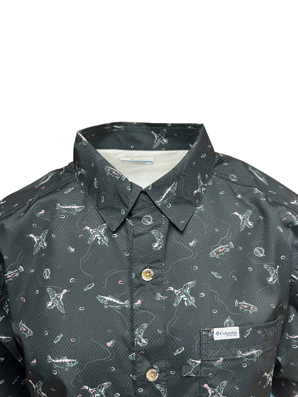 Columbia Men's Black Fish Hunt Shirt Super Slack Tide S/S (007)