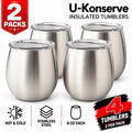U-Konserve Insulated Stainless Steel 8oz Tumblers & Lids – 2 Pack - 4 Pcs (S01)