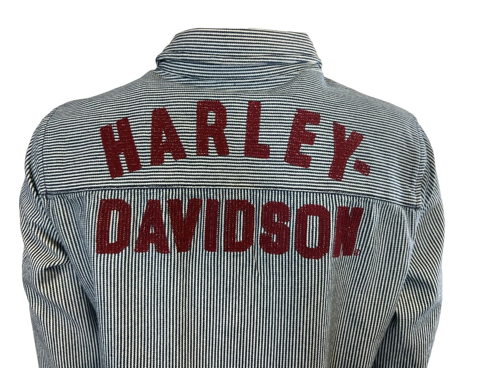 HD Branded Women's Blue Shirt Railroad Stripe Logo Long Sleeve (S26)